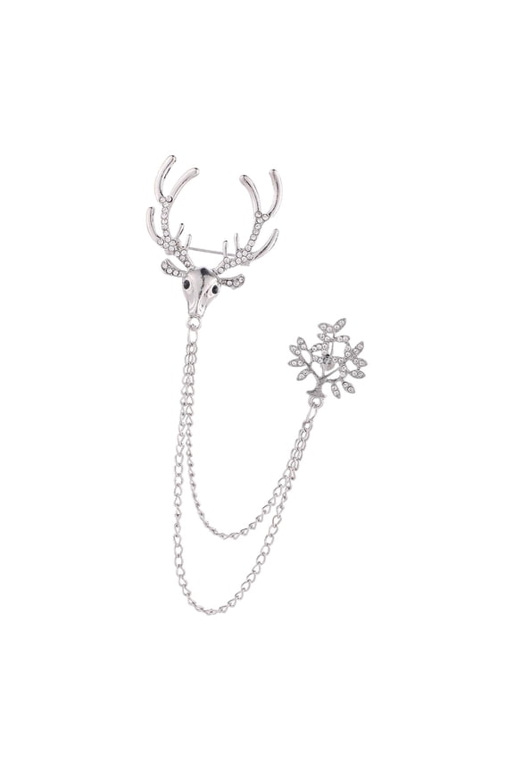 Christmas Elk Reindeer Pins Rhinestone Deer Pin Winter Prom Chain Brooch for Men silver