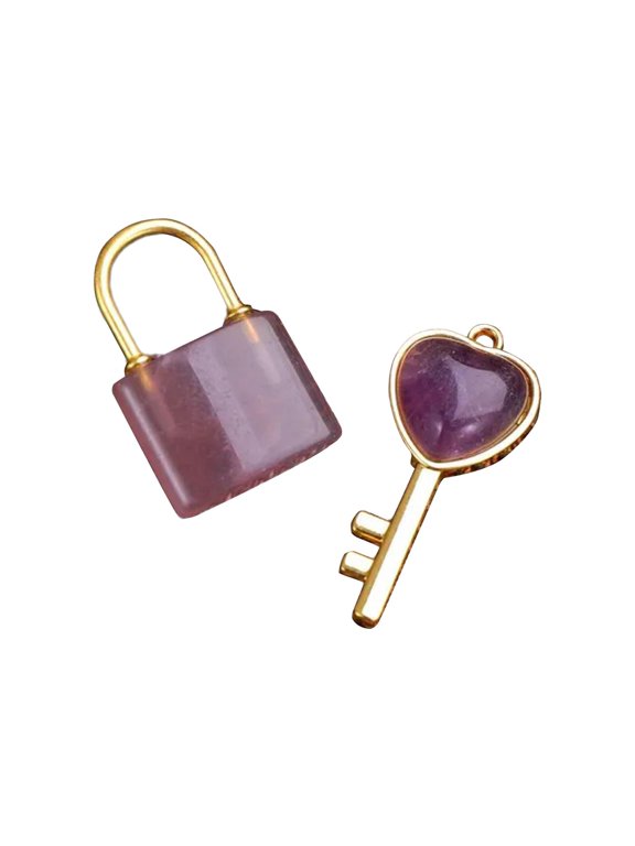 Couple Key Necklace Pendant Set Heart Shaped Key Stylish Simple Matching Couples purple