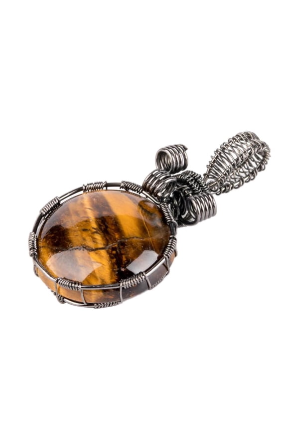 Crystal Round Pendant with Brass Wire Wrapped Agate Gem Winding Wire Pendants Amber