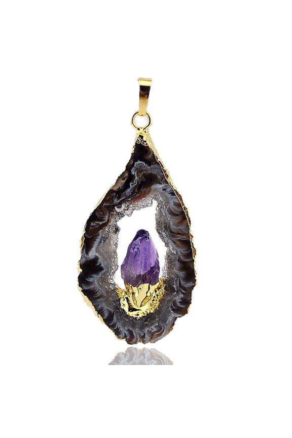 Dedicate Natural Amethyst Agate Irregular Pendant For Necklace Hollow Purple