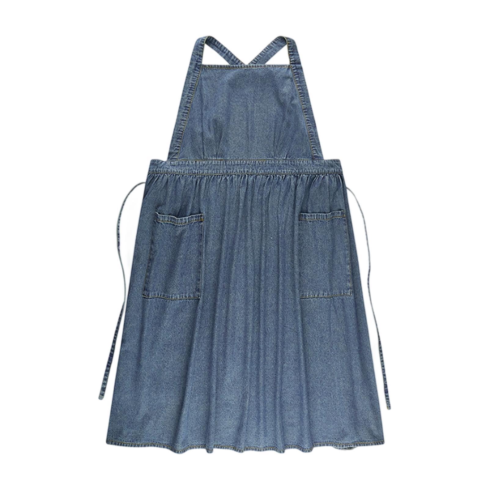 FVDPWYE Denim Apron with Pockets Comfortable Cross Back for Grilling Hairstylist Cooking