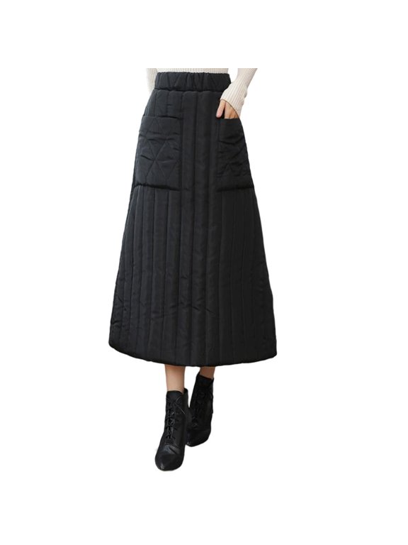 Down Skirts Skirt with Pockets Ankle Length Lightly Quilted Padded Casual Flowy XL