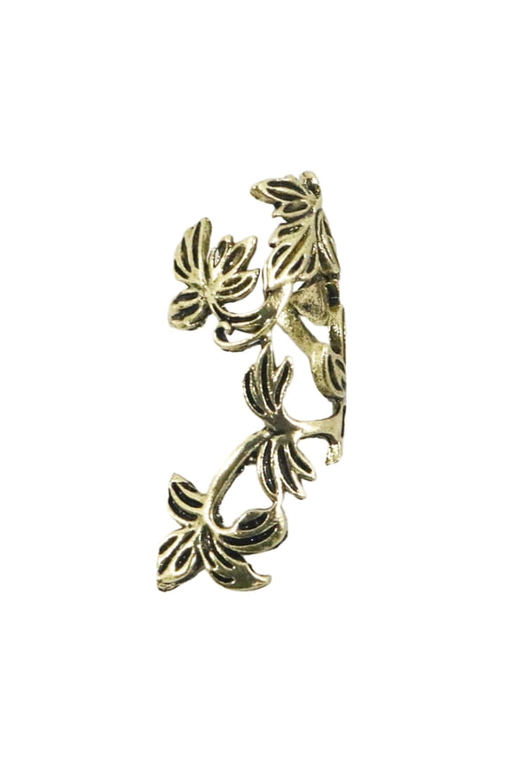 Ear Cuff, Clip on Earring Carved Leaf Hollow Out Design Earcuff Fashion Ear Clip Bronze Golden Left