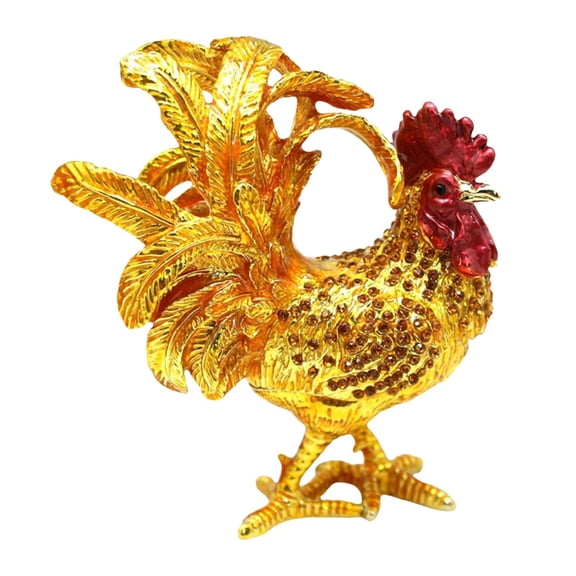 FVDPWYE Enamel Rooster Trinket Box Enameled Jewelry Box Hinged Decorative Jewelry Holder Gold Tail