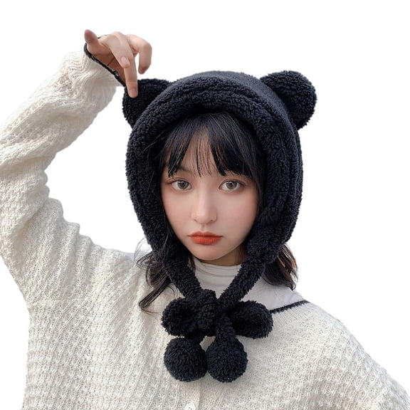FVDPWYE Fashion Bear Ear Hat Funny Ear Protection for Photo Prop Autumn Winter Black