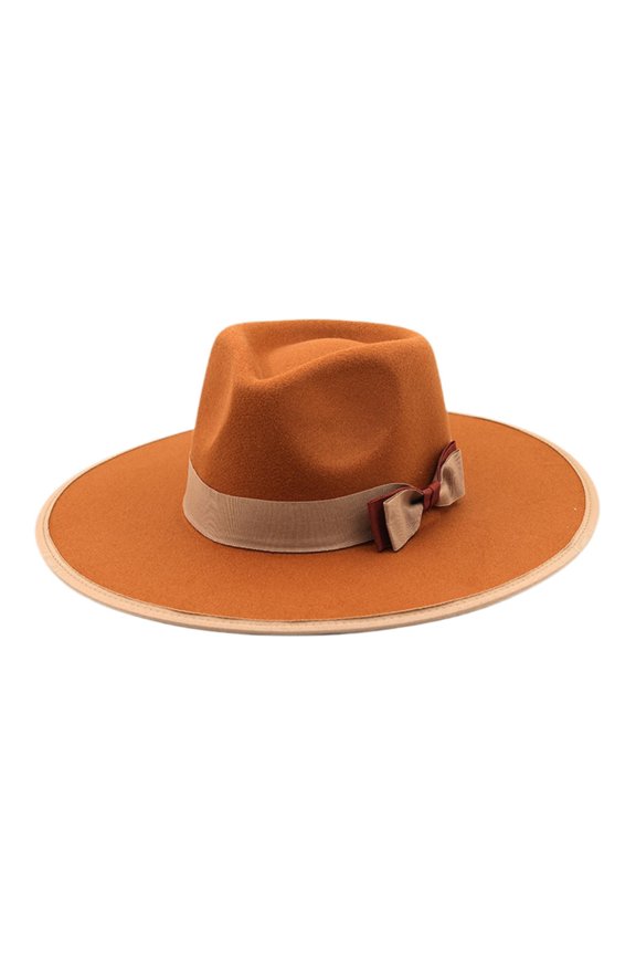 Fedoras with Bow Soft Photo Props Novelty Birthday Gift Casual Wide Brim Hat for Caramel Color