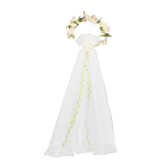 FVDPWYE Floral Garland Veil Wedding Bridal Veil, Accessory Boho Headpiece, Flower Crown, pink