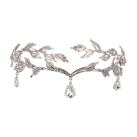 FVDPWYE Forehead Chain Headband Crown Crystal Tiara Rhinestone Leaf for Prom Party Bride Silver
