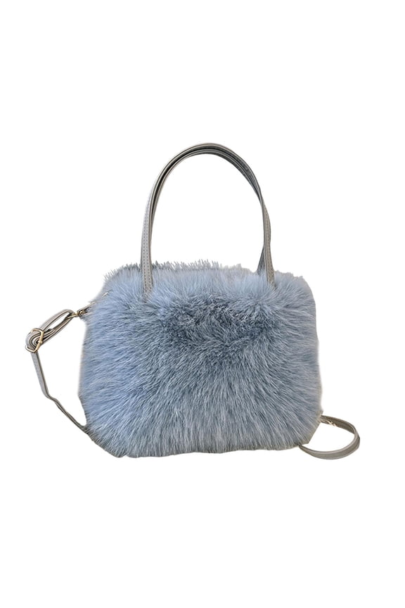 Furry Tote Bag Cute Comfortable Shoulder Purse for Commuting Dating Vacation Blue