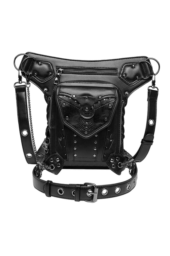 Gothic Steampunk Waist Bag Satchel PU Leather Durable with Detachable Adjustable