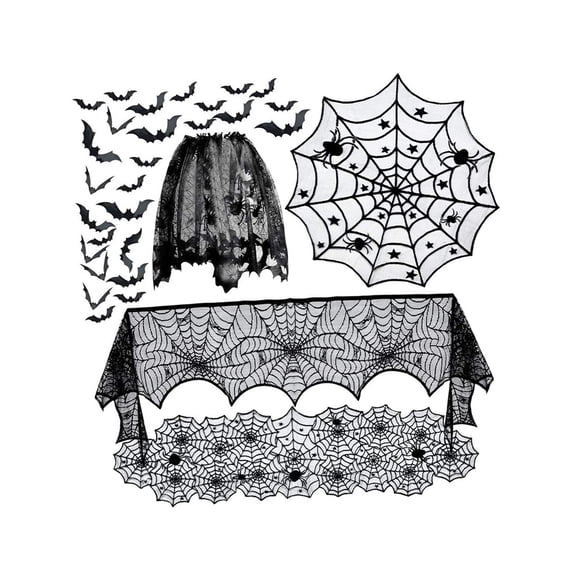 FVDPWYE Halloween Decoration Set Fireplace Mantel Scarf Spider Web Spiderweb 3D Bat Wall