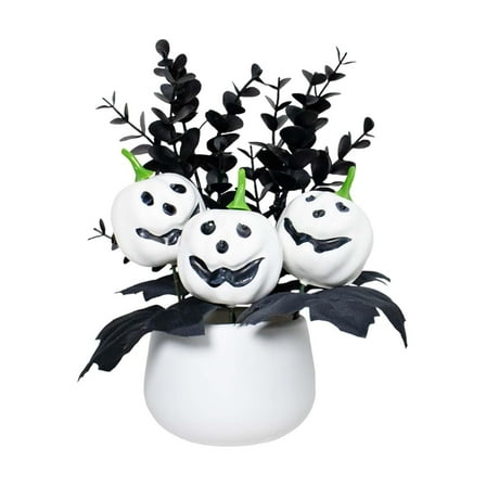 FVDPWYE Halloween Pumpkin Centerpiece, Artificial Potted Plant, Halloween Decoration for White