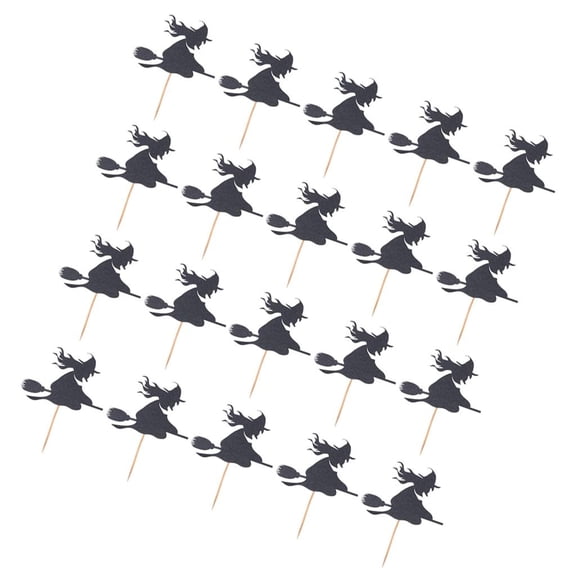 FVDPWYE Halloween Witch Broom Cupcake Picks Toppers Party Decoration , Black