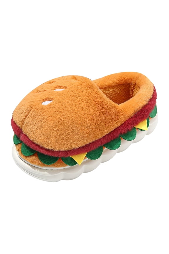 Hamburger Winter Plush Slippers Cartoon Portable Gift Home Shoes for Dorm Adults EU Size 44 to 45
