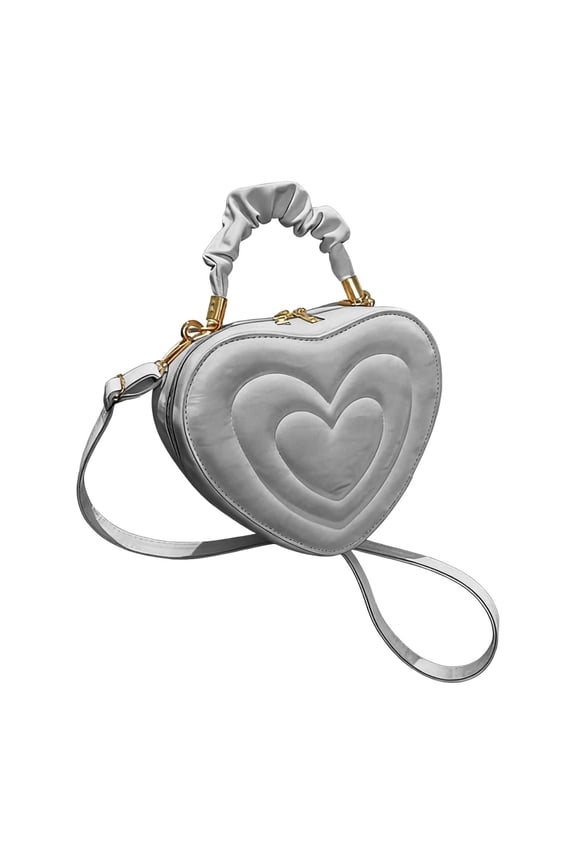 Heart Shape Shoulder Bag Casual PU Trendy Crossbody Purse for Girls Ladies Women Silver