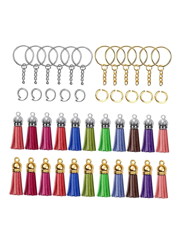 Hellery 15Pcs Key Chain Ring with Chain and Tassel Pendants Bulk for Keychain