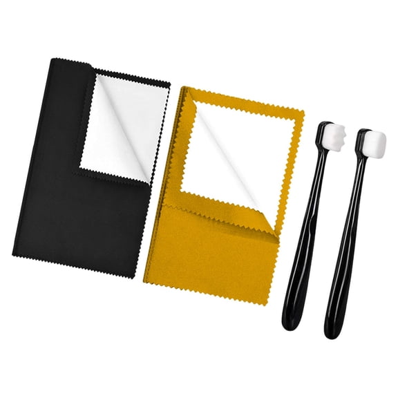 FVDPWYE Jewellery Cleaner Kit Multifunctional Keeps Shining Lightweight Professional with 2 Brush Double Sided Use for Rings Bracelet Black and Yellow