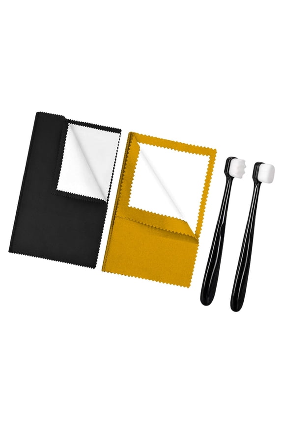 Jewellery Cleaner Kit Multifunctional Keeps Shining Lightweight Professional with 2 Brush Double Sided Use for Rings Bracelet Black and Yellow