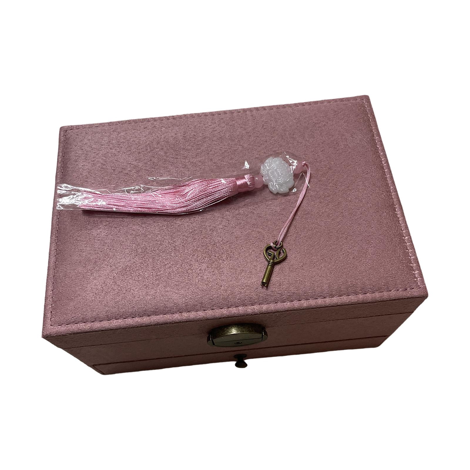 FVDPWYE Jewelry Box Storage Case Gift Earrings Holder Suede with Tassel Lock Organizer Pink