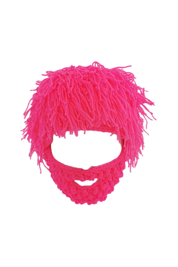Knitted Hat Comfortable Winter Cap Prop Windproof Warm Hat Fancy Dress Beard Hat Dark Pink L