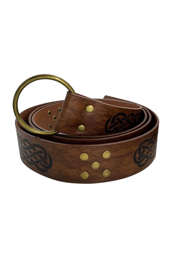 Medieval Belt Renaissance PU Leather Larp Accessories Embossed Rivet Viking Belt Brown