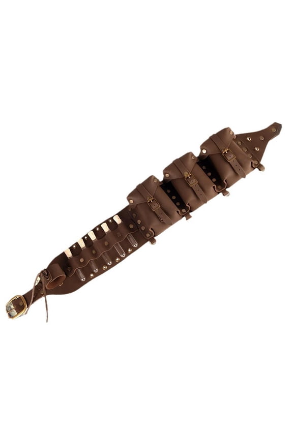 Medieval PU Leather Belt with Potion Bottles for Carnival Fancy Dress Masquerade Brown