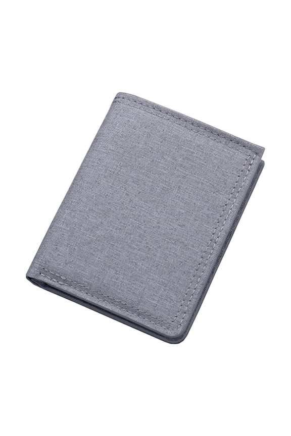 Men Canvas Wallet Short Money Holder Credit Holder Foldable Vertical Bifold Gray White