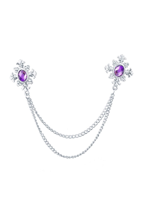 Men's Brooch Lapel Pin Rhinestone Chain Brooch Party Boyfriend Father Gift Men's Silver Purple