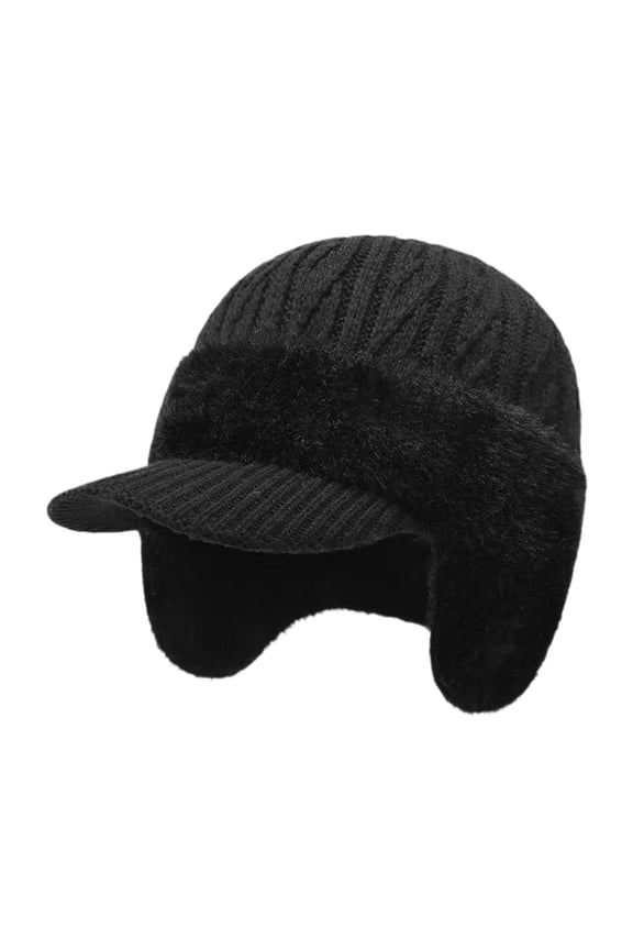 Men's Winter Hat with Ear Flaps Soft Lined Ski Cap for Hiking Walking Sports Black