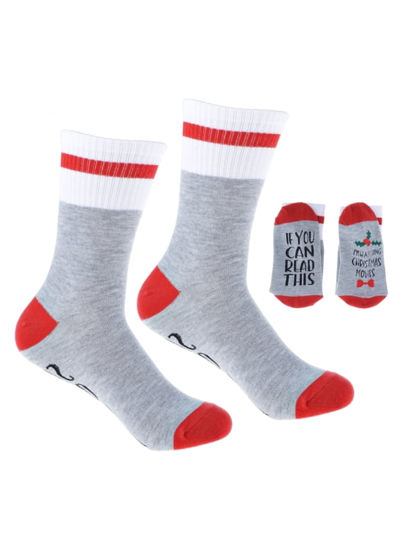 Mens Cotton Thick Knitted Socks Christmas Tree Pattern Novelty MId-calf Socks - Red