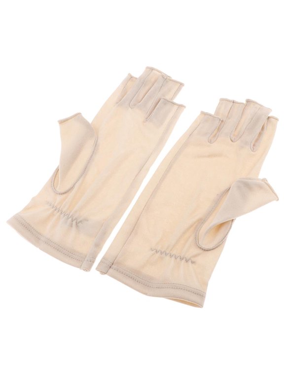 Mulberry Silk Thin Glove Half Gloves for Ski Motorcycle UV Sun Protection Beige