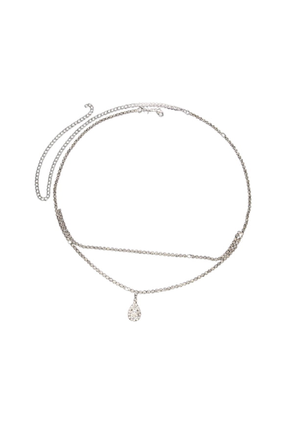 Multi-layer water drop bikini waist chain fashion beach rhinestone body chain silver