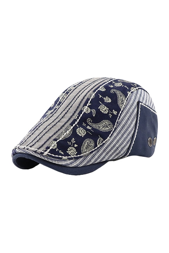 Newsboy Paisley Patch Block Flat , Adjustable Dark Blue