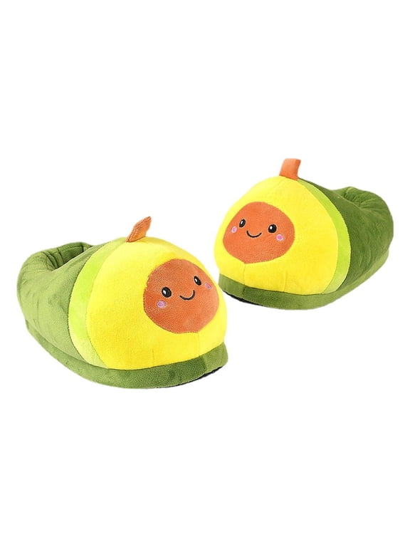 Novelty Warm Slippers Avocado Shape Womens Household Girls Soft Winter Anti-Slip