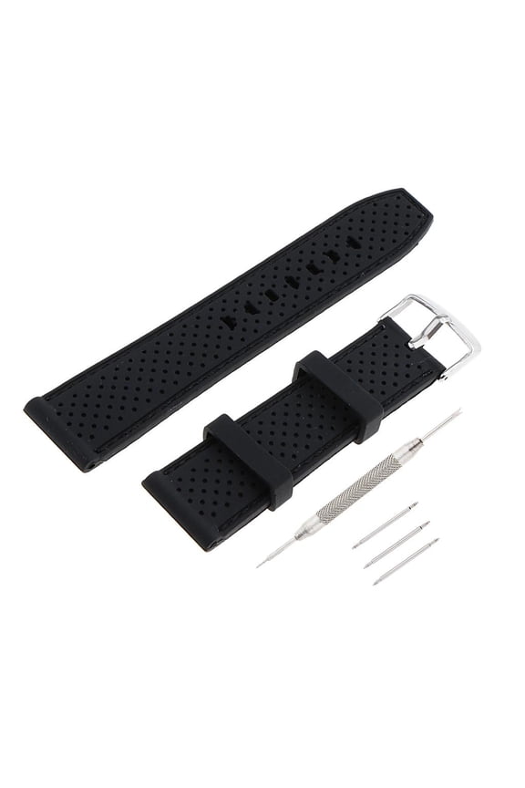Prettyia Elegant Unisex Silicone Watchband Stainless Steel Buckle Black 22mm