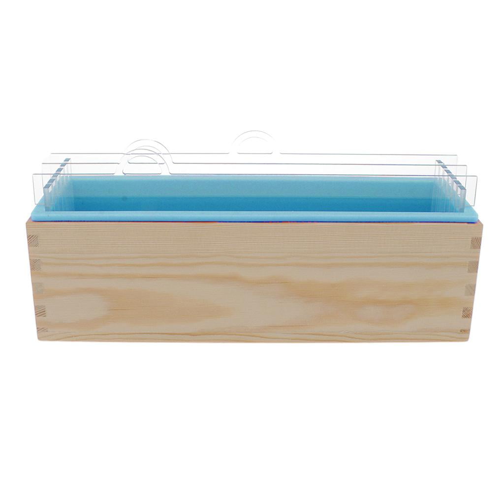FVDPWYE Rectangle Soap Silicone Loaf Mold Dividers w/Wood Box For Candle Making Supplies Blue