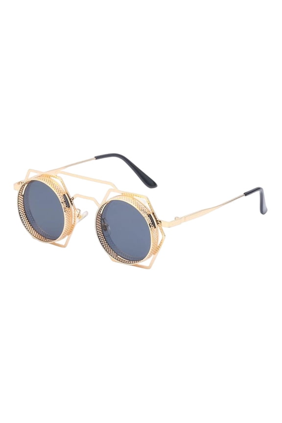 Retro Steampunk Sunglasses Fashion Vintage Round UV400 Shades Gold Gray