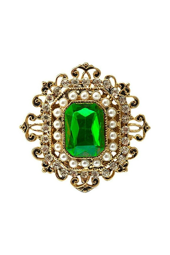 Retro Victorian Crystal Emerald Flower Brooch Pin Ladies Accessories Gift Green