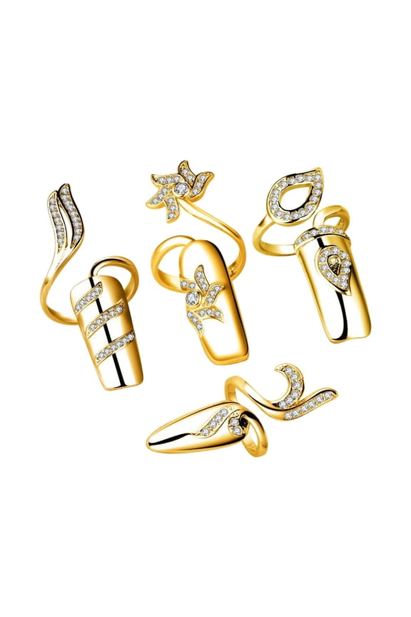 Rhinestone Fingertip Opening Ring Adjustable Nail Guard Cover Rings Golden