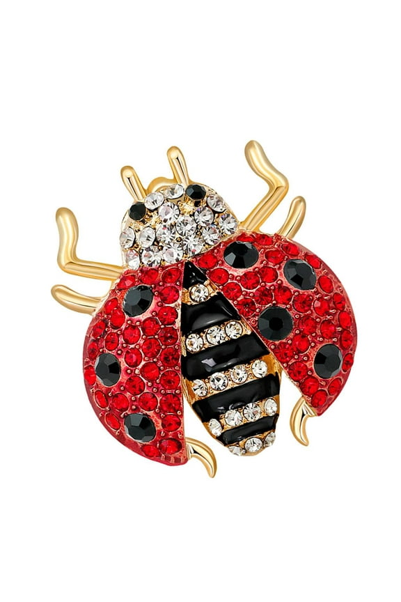Rhinestone Ladybug Beetle Insect Accessories Brooch Pin Badge - Red