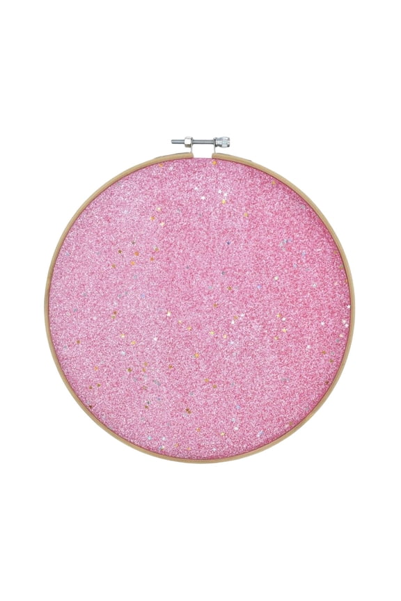 Round Brooch Pin Organizer Embroidery Hoop Wall Hanging Sparkling Storage Holder Pink