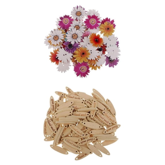 FVDPWYE Set of 2 Assorted Shape Wooden Buttons with Flat Back Beads for Crafts.
