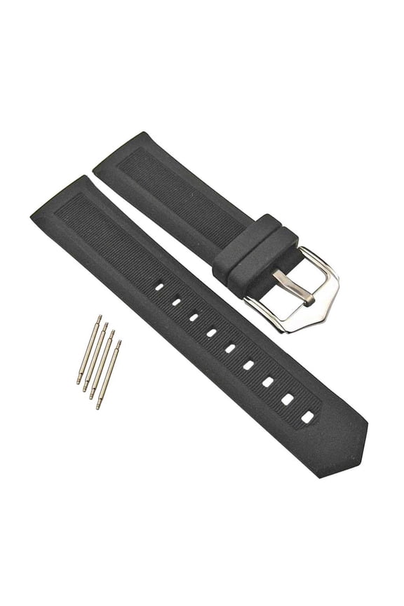 Silicone Watch Band with Steel Spring Bar Between 4 Strap Sizes 16mm-22mm Black