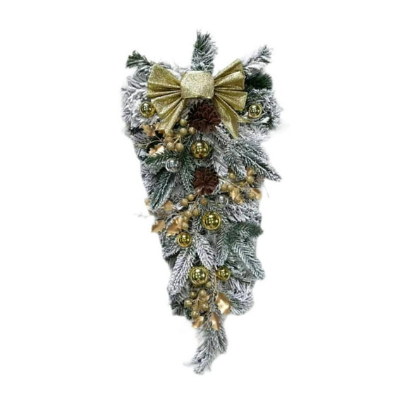 FVDPWYE Snowy Christmas Wreath Decorative Hanging Ornament for Party Home Xmas Decor Gold