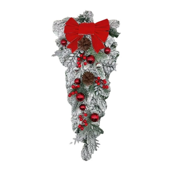 FVDPWYE Snowy Christmas Wreath Decorative Hanging Ornament for Party Home Xmas Decor Red