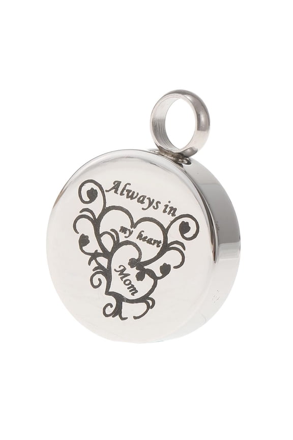 Stainless Steel Round Memorial Keepsake Always in My Heart Pendant Mom