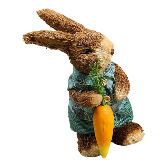 FVDPWYE Standing Straw Rabbit Statues Art Decor Crafts Artificial Animal Model Figurines Blue A