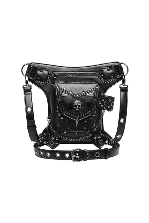 Steampunk Waist Bag Skull Thigh Hip Leather Black Men Women Belt Bag Purse Shoulder Bag