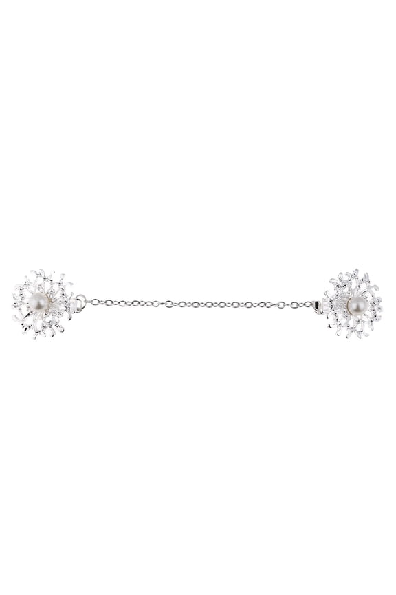 Sweater Neck Chain Clips Pearl Shawl / Dress / Blouse / Suit Closure Silver Tone
