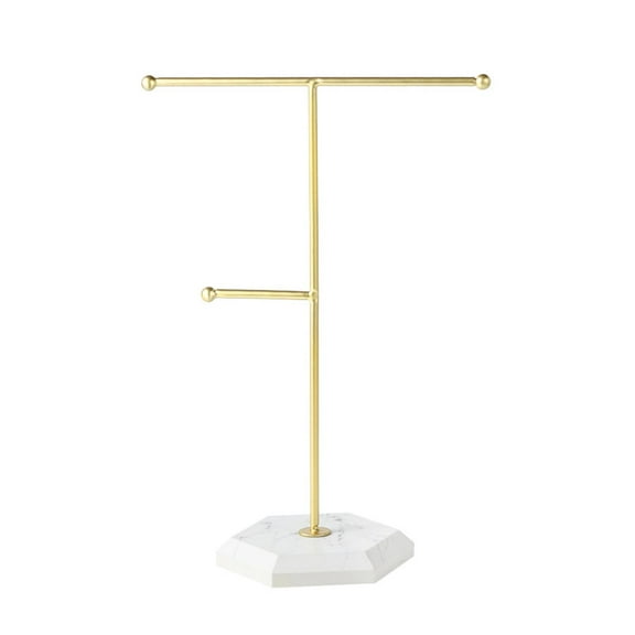 FVDPWYE T Bar Accessory Hanger Weighted Base Jewelry Stand Tangle Free Hanging Gold